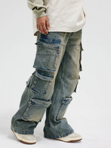 Distressed Denim Cargo Pants