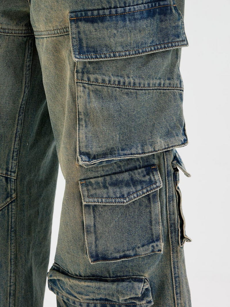 Distressed Denim Cargo Pants