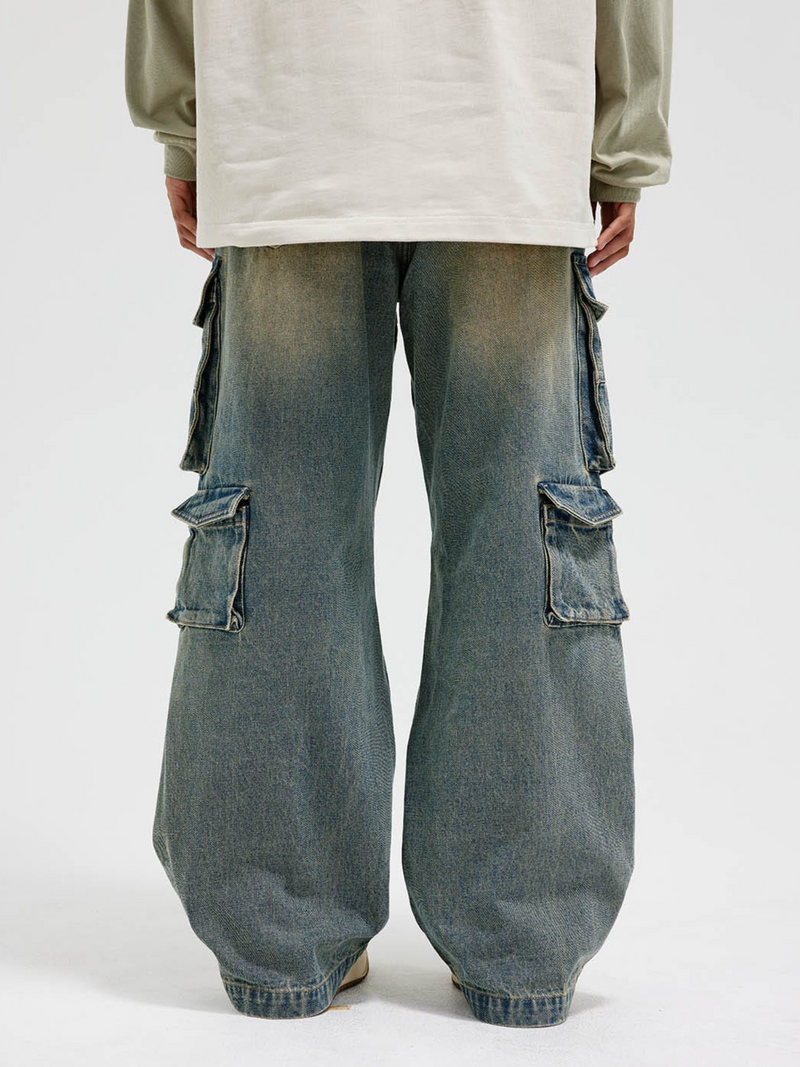 Distressed Denim Cargo Pants