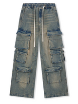 Distressed Denim Cargo Pants